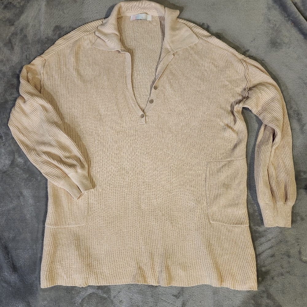 Free People FP Beach Picnic Sweater Dress Linen Cotton Oatmeal Cream Sz Large